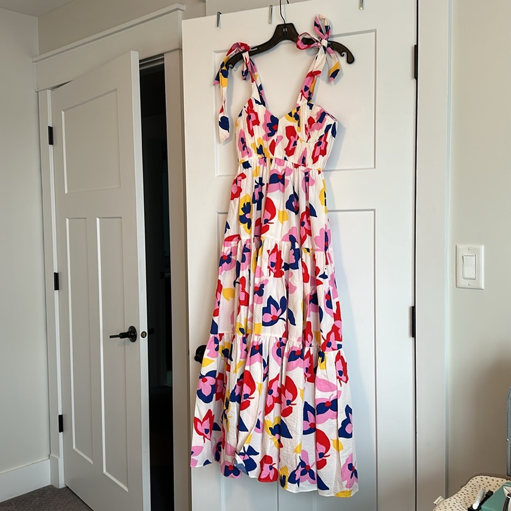 EUC Kate Spade New York Summer Flowers Tiered Dress in Cream Multi Size 0 - Picture 7 of 10